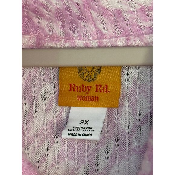 NWT Ruby Rd. Women's 3/4 Sleeve Cowl Neck Blouse – Pink & White, 2X - Picture 5 of 6